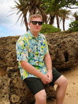 Hibiscus Teal Mens Aloha Shirt