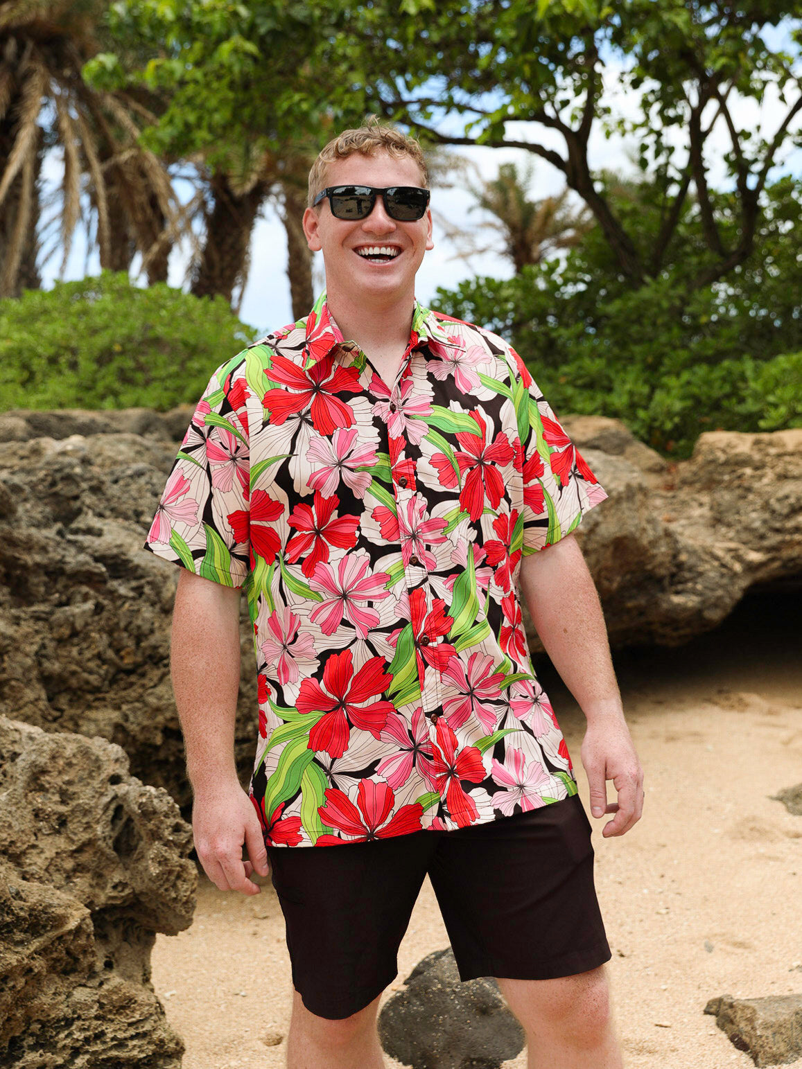 Hibiscus Black Mens Aloha Shirt