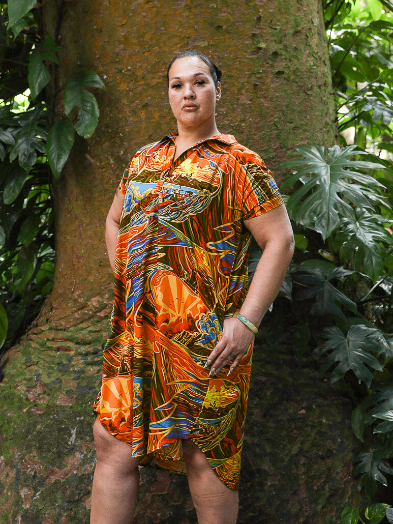 Hypnotik Waves Fiery Sunset Womens Collared Short Sleeve Dress