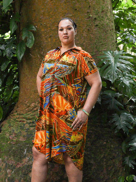 Hypnotik Waves Fiery Sunset Womens Collared Short Sleeve Dress