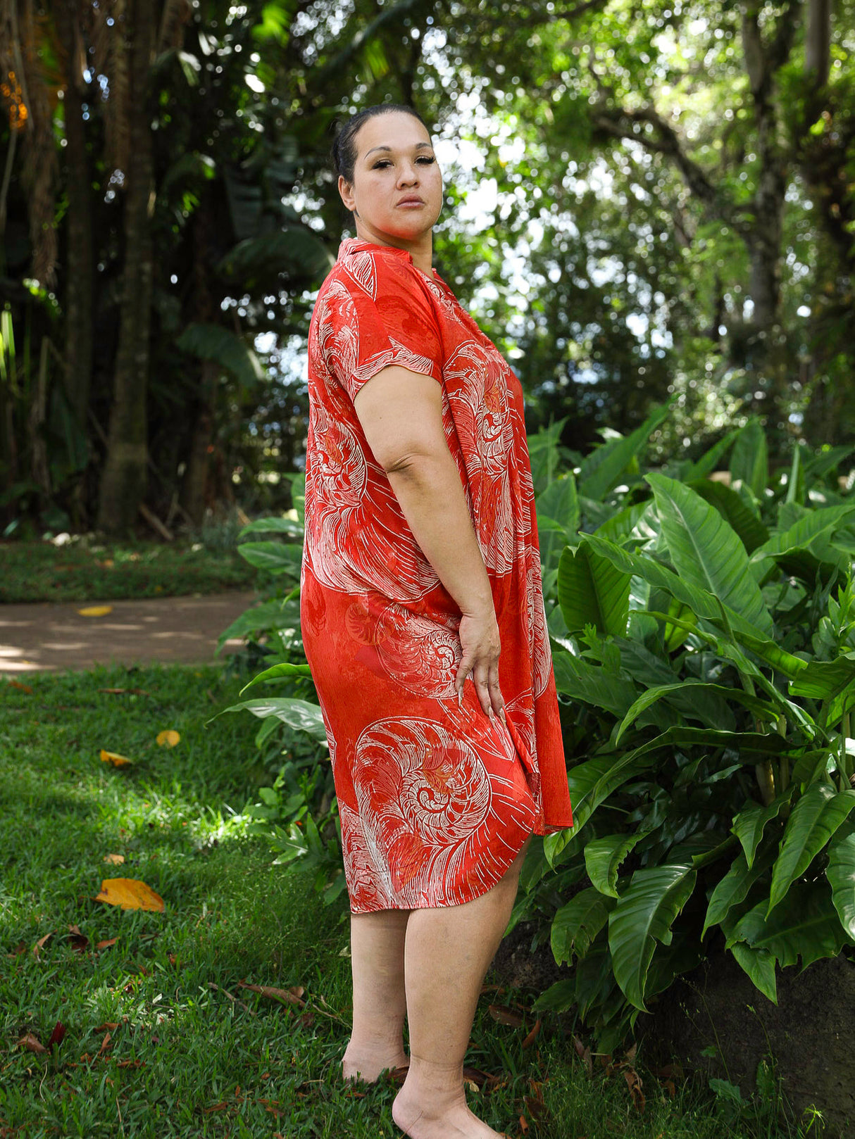 Nautilus Orange Red Womens Collared Short Sleeve Dress