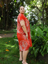 Nautilus Orange Red Womens Collared Short Sleeve Dress