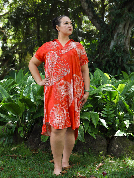 Nautilus Orange Red Womens Collared Short Sleeve Dress