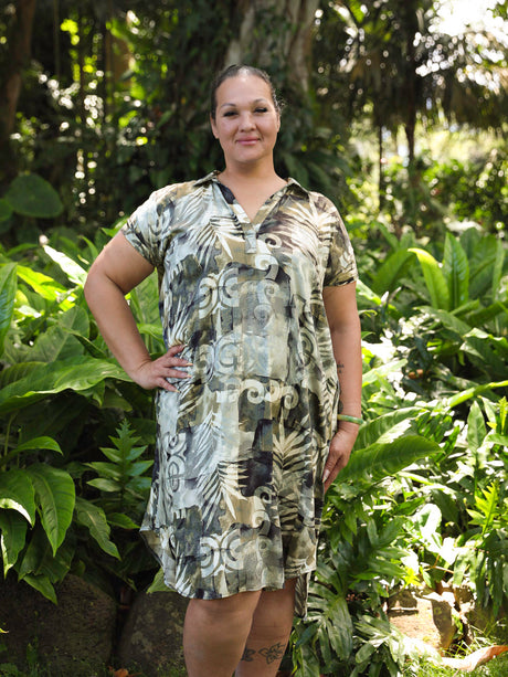 Palm Beach Charcoal Womens Collared Short Sleeve Dress
