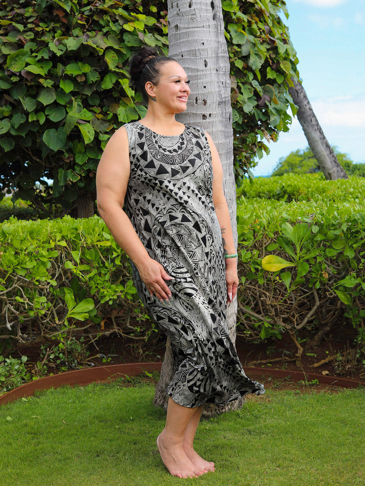 Honu Strength Silver Womens Long Bias Midi Dress