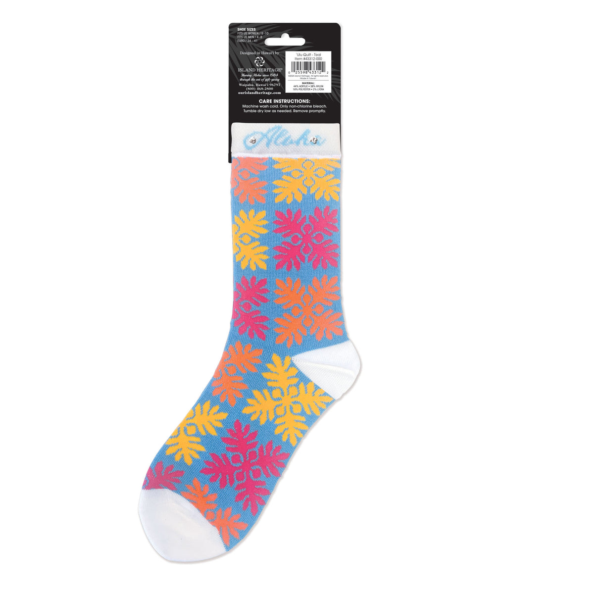 ʻUlu Quilt Teal Hawaiʻi Socks Adult Unisex One Size