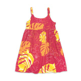 Monstera Waves II Guava Girls' Dress