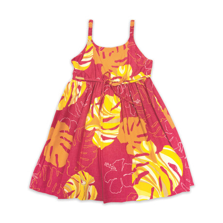Monstera Waves II Guava Girls' Dress