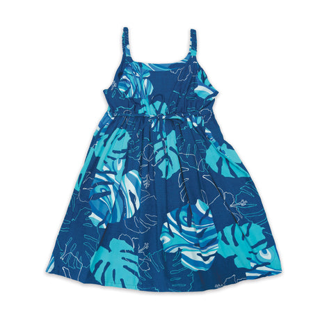 Monstera Waves II Blueberry Girls Dress