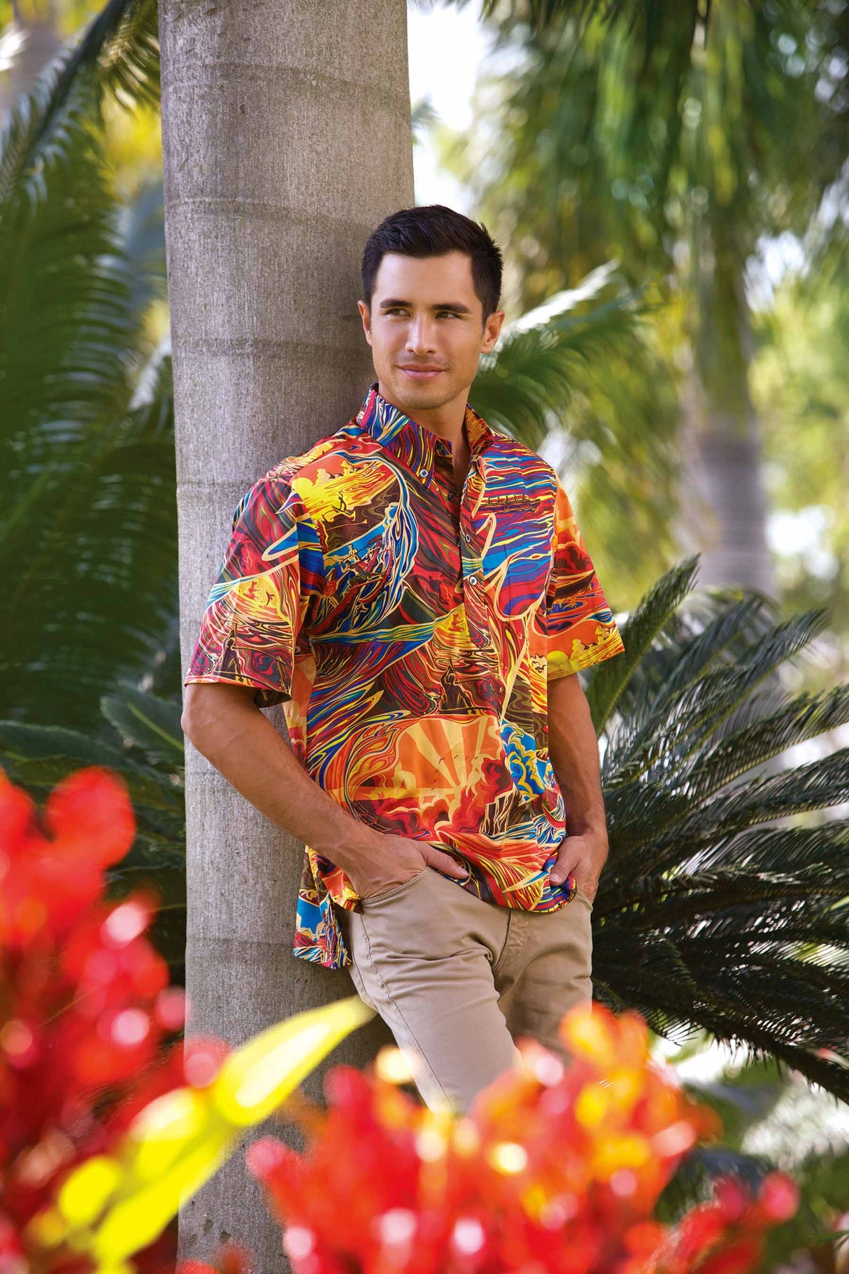 Hypnotic Waves Fiery Sunset Men's Aloha Shirt