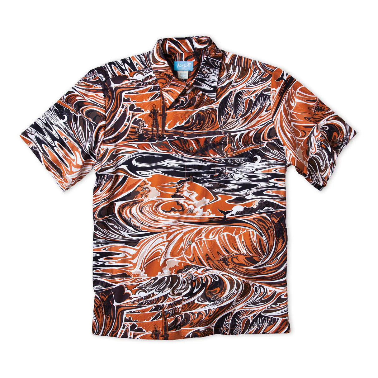 Hypnotic Waves Terracotta Brown Men's Aloha Shirt