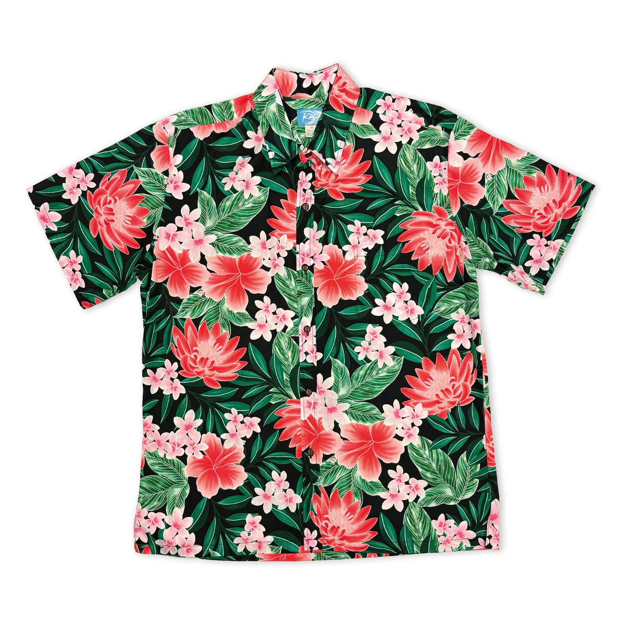 Pink Hibiscus Plumeria Black Men's Aloha Shirt