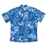 Tropical Leaves Blue Mens Aloha Shirt