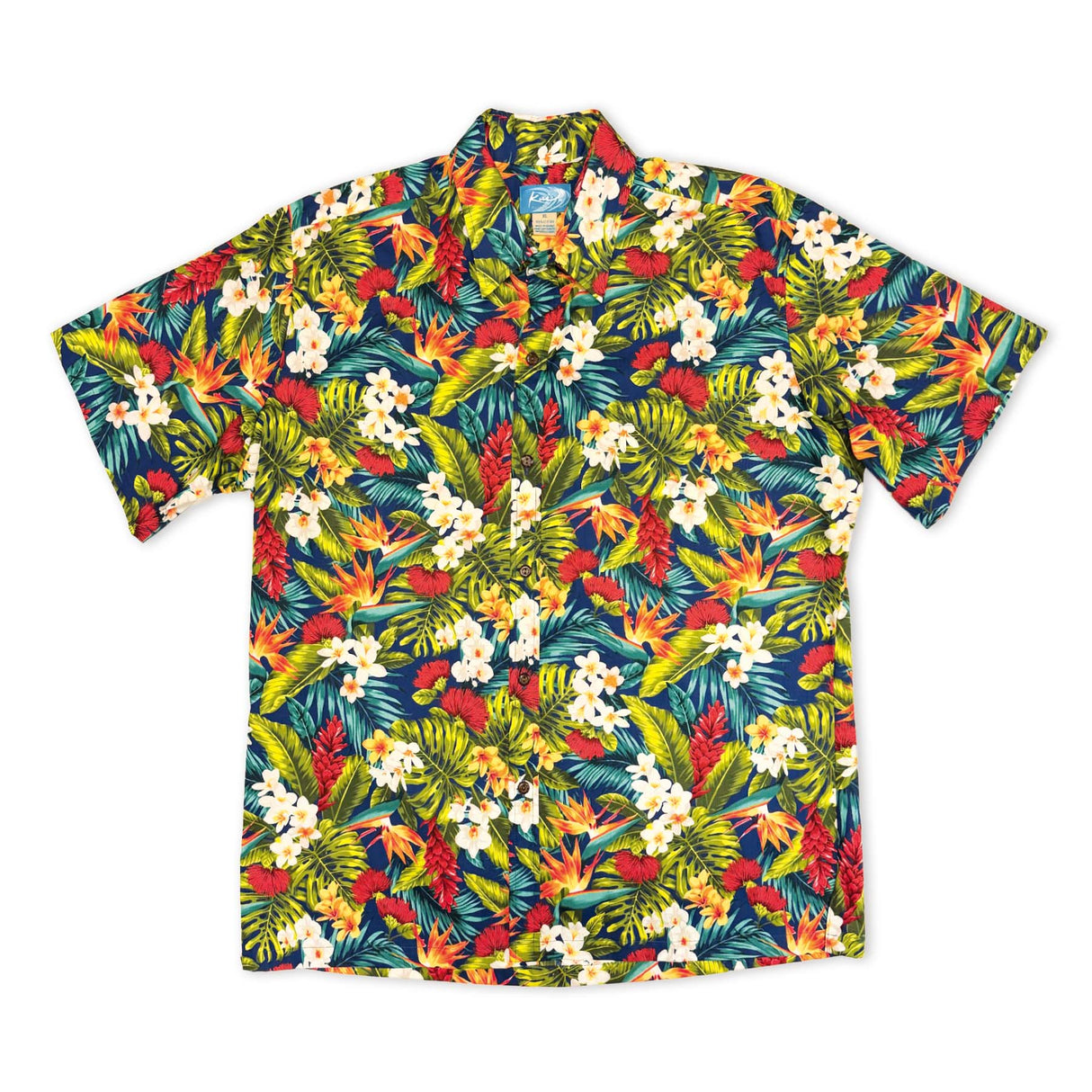 Tropical Flora Navy Mens Aloha Shirt