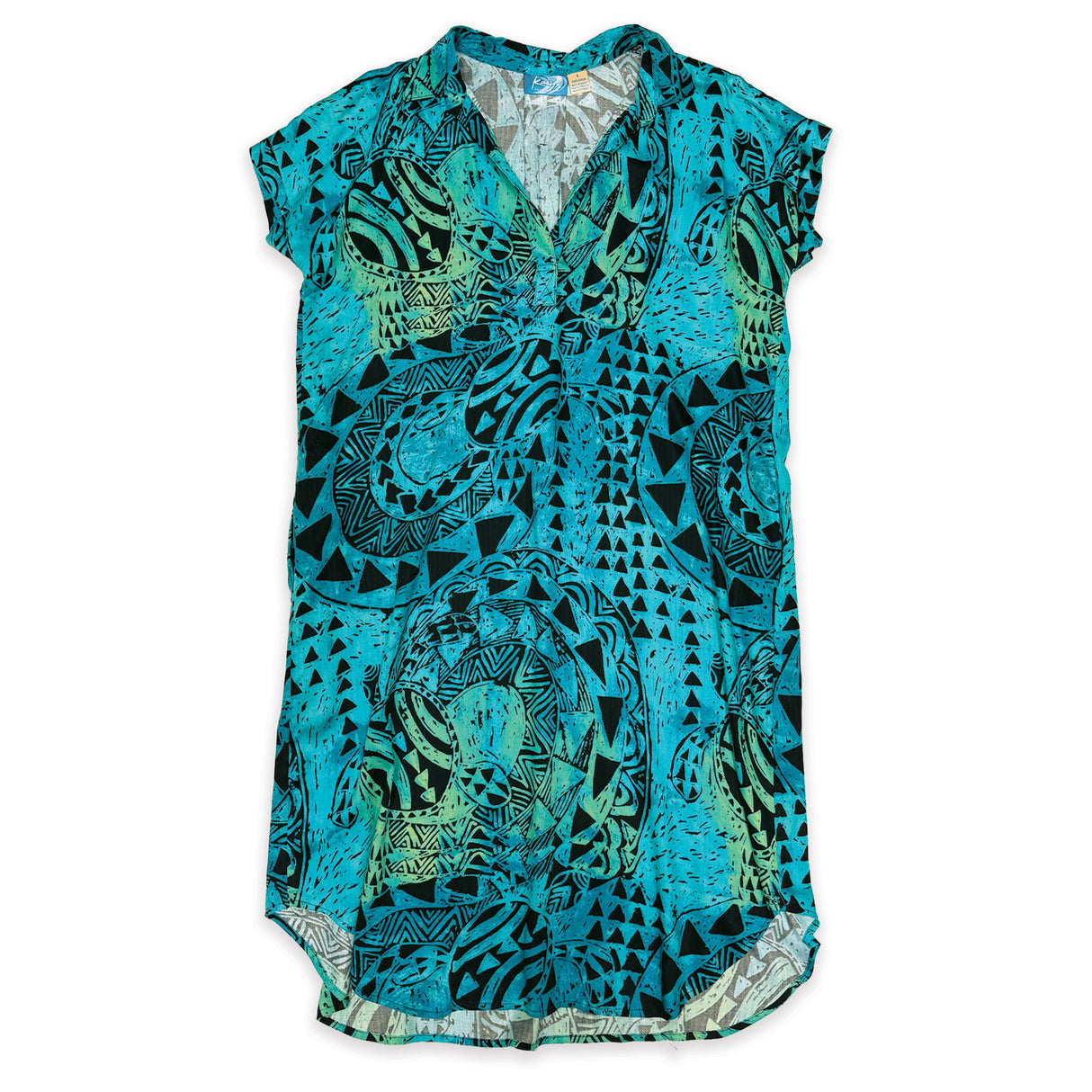 Honu Strength Teal Women’s Collared Short Sleeve Dress