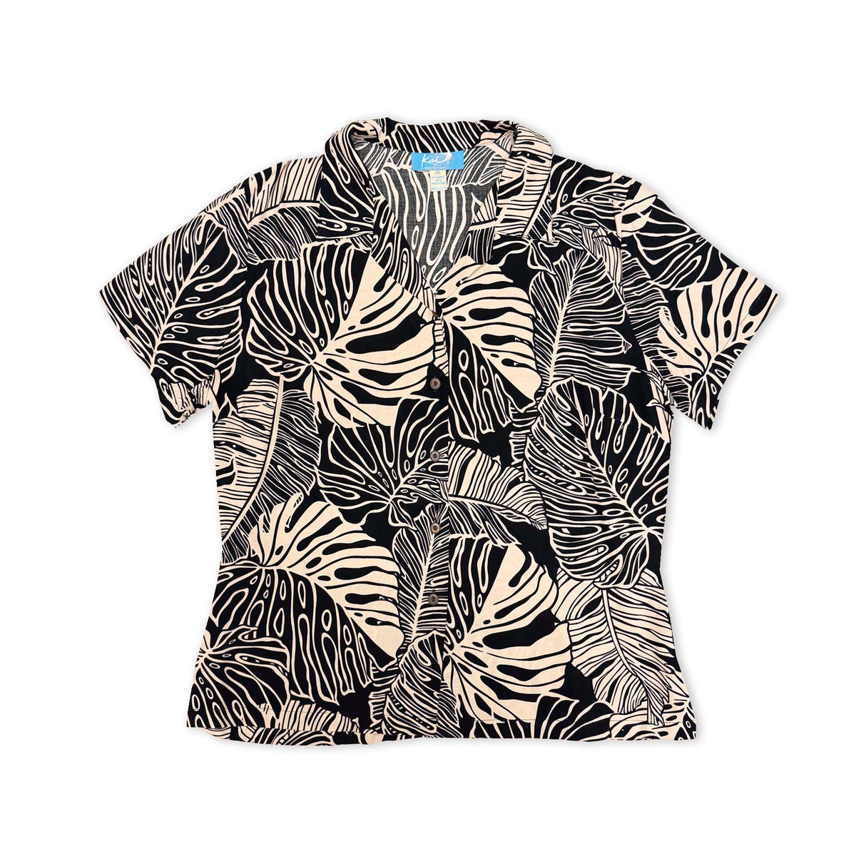 Monstera Banana Leaves Black Womens Aloha Shirt