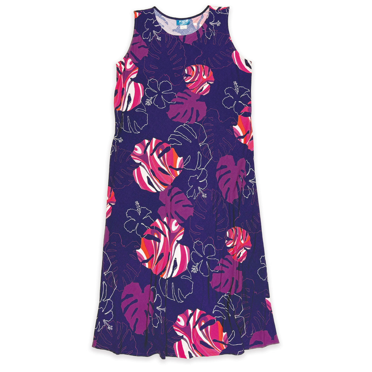 Monstera Waves II Plum Women's Long Bias Midi Dress