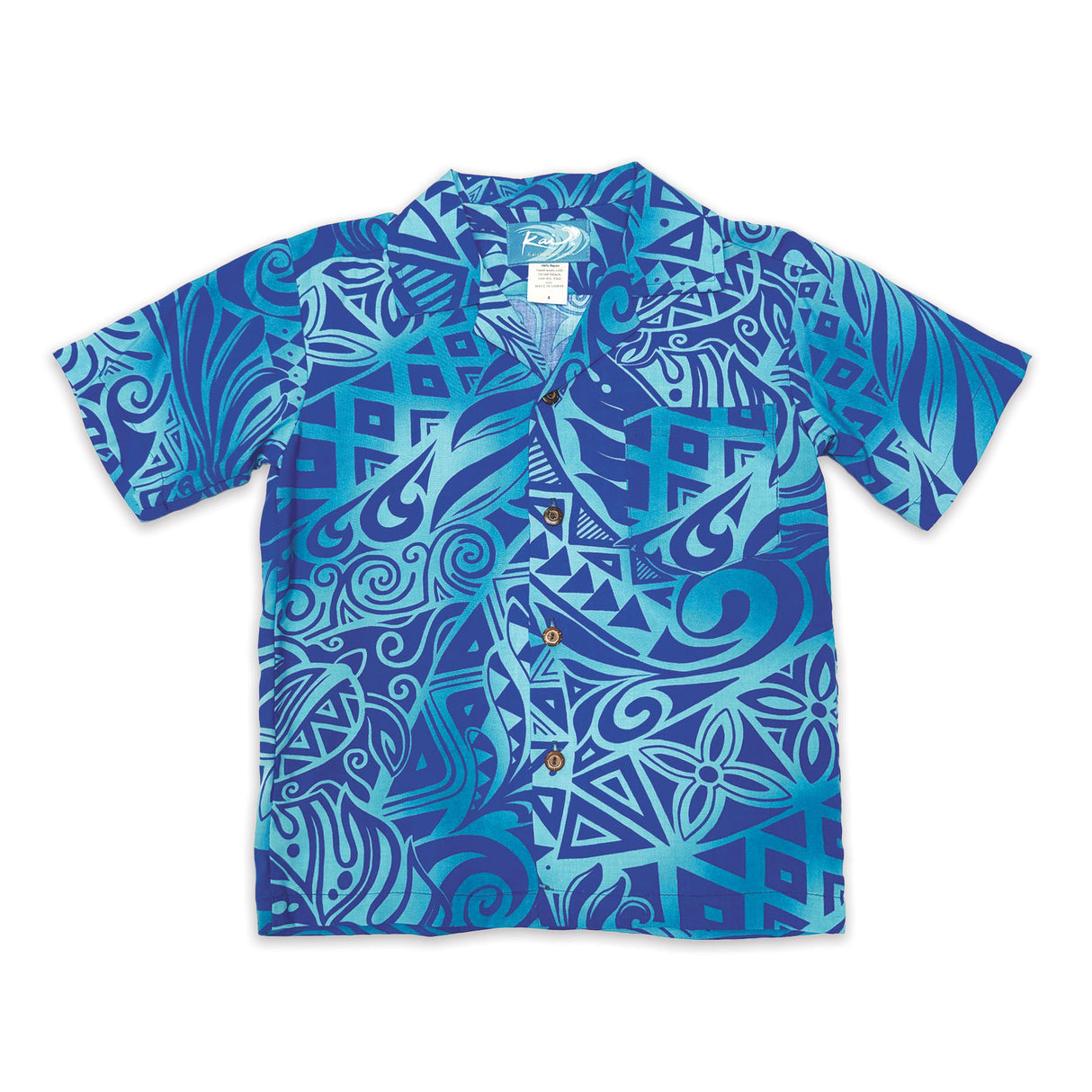 Honu Tattoo Turquoise Boys' Aloha Shirt