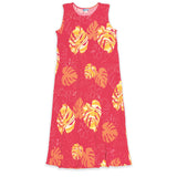 Monstera Waves II Guava Womens Long Bias Midi Dress