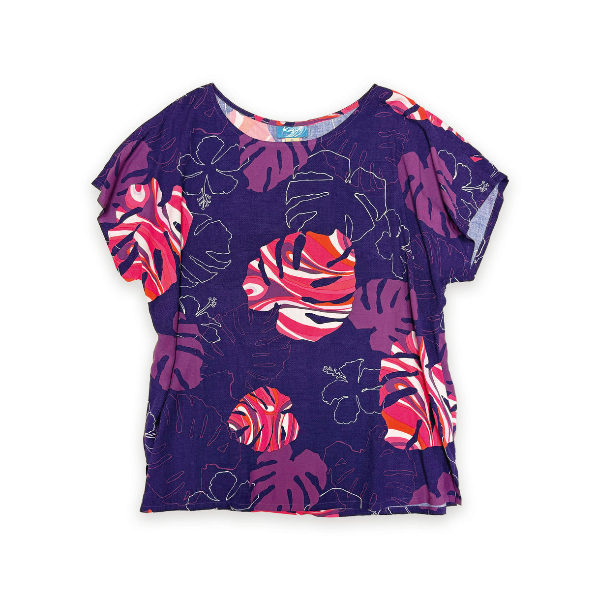 Monstera Waves II Plum Women's Boatneck Blouse