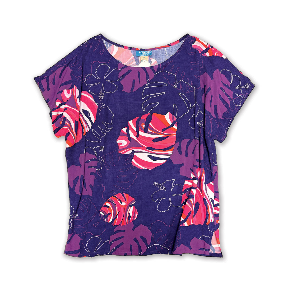 Monstera Wave II Plum Womens Loose Boatneck Blouse