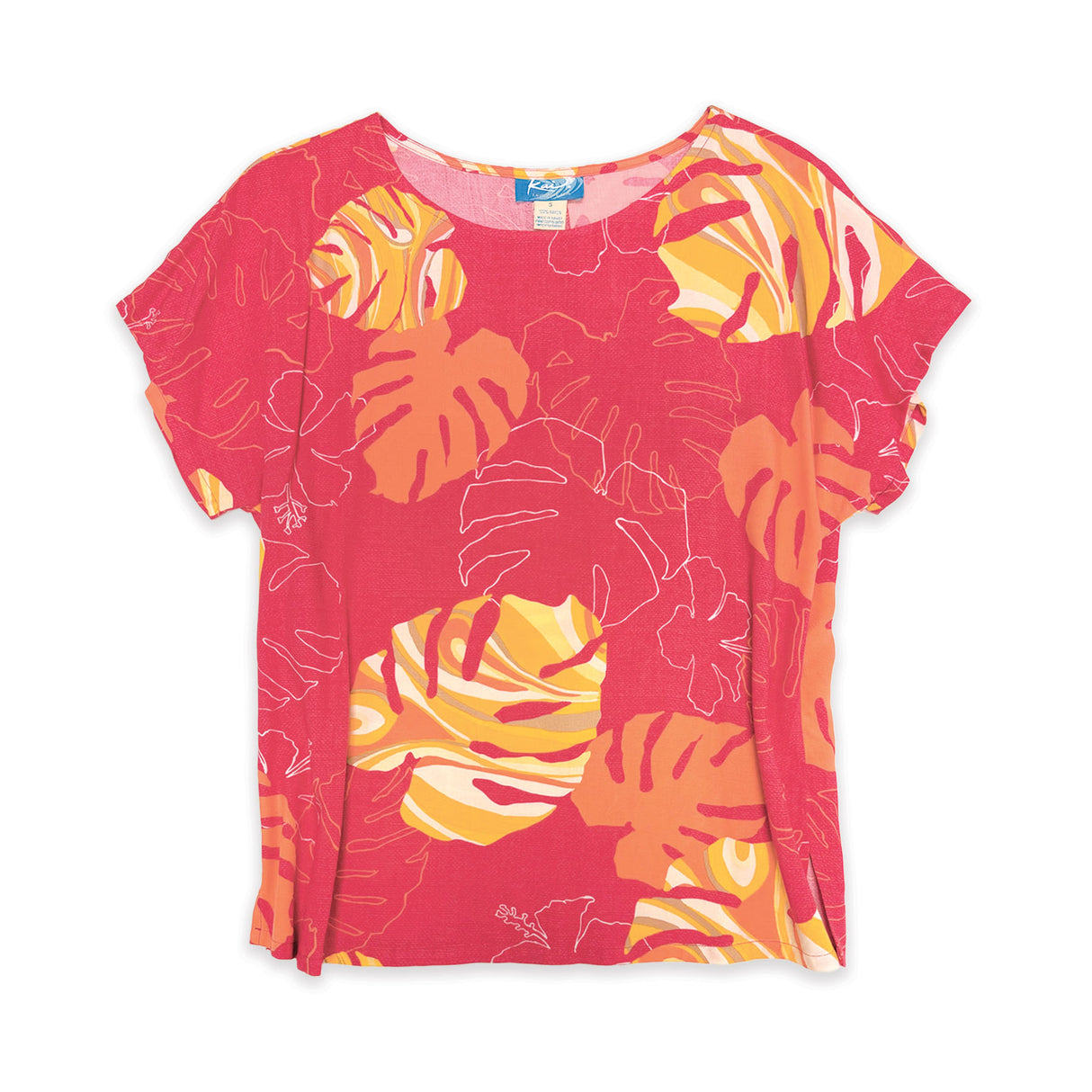 Monstera Wave II Guava Womens Loose Boatneck Blouse