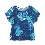 Monstera Wave II Blueberry Womens Loose Boatneck Blouse