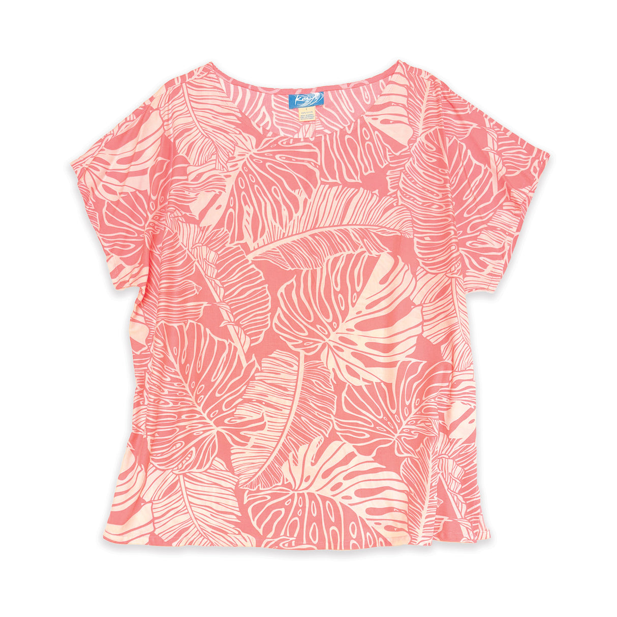 Monstera Banana Leaves Peach Womens Loose Boatneck Blouse