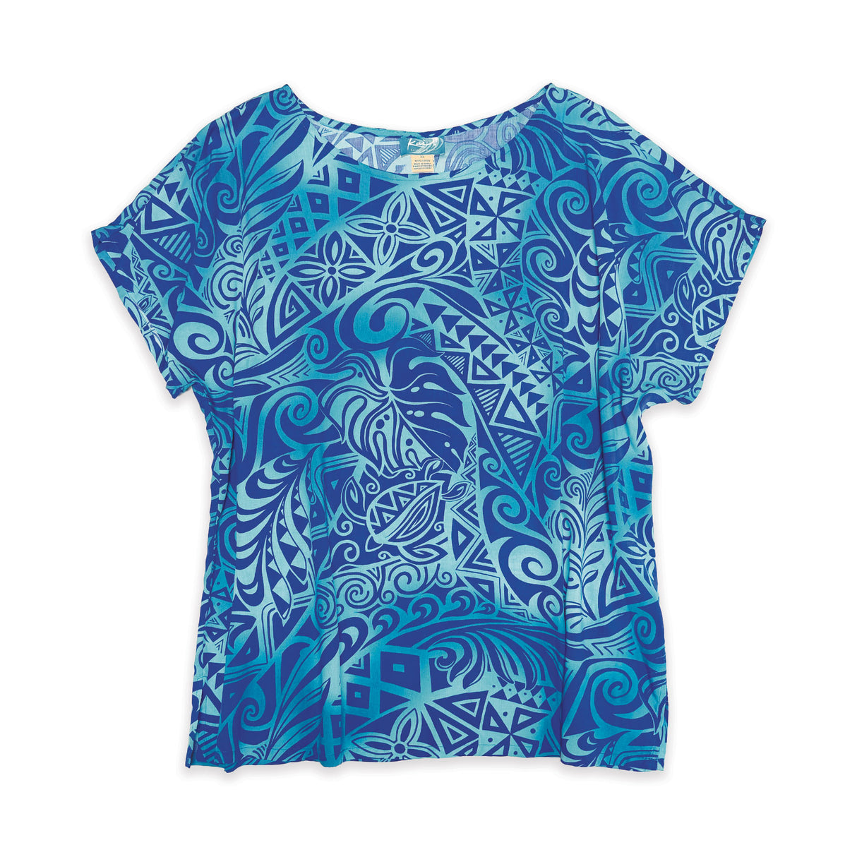 Honu Tattoo Turquoise Womens Loose Boatneck Blouse