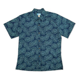 Monstera Leaves Navy Mens Aloha Shirt