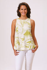 Palm Leaf Lime Womens Flyaway Sleeveless Blouse