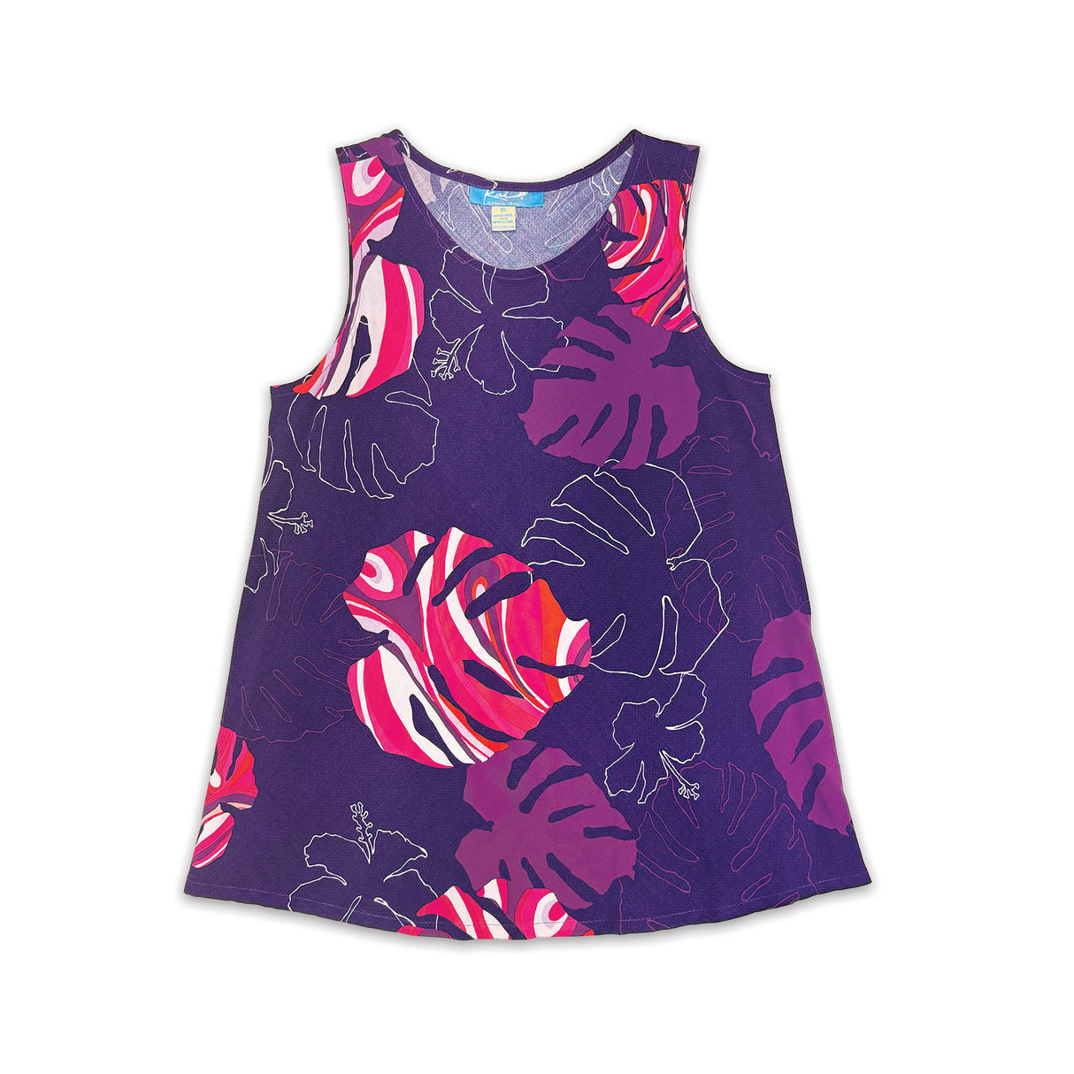 Monstera Waves II Plum Women's Flyaway Sleeveless Blouse