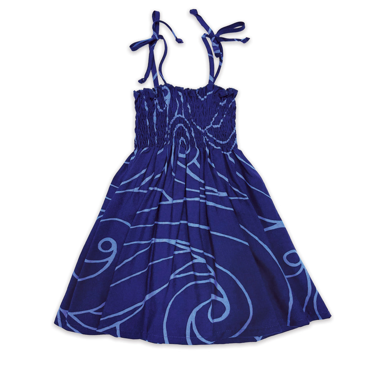 Ocean Waves Navy Perwinkle Girls Babydoll Tie Strap Dress
