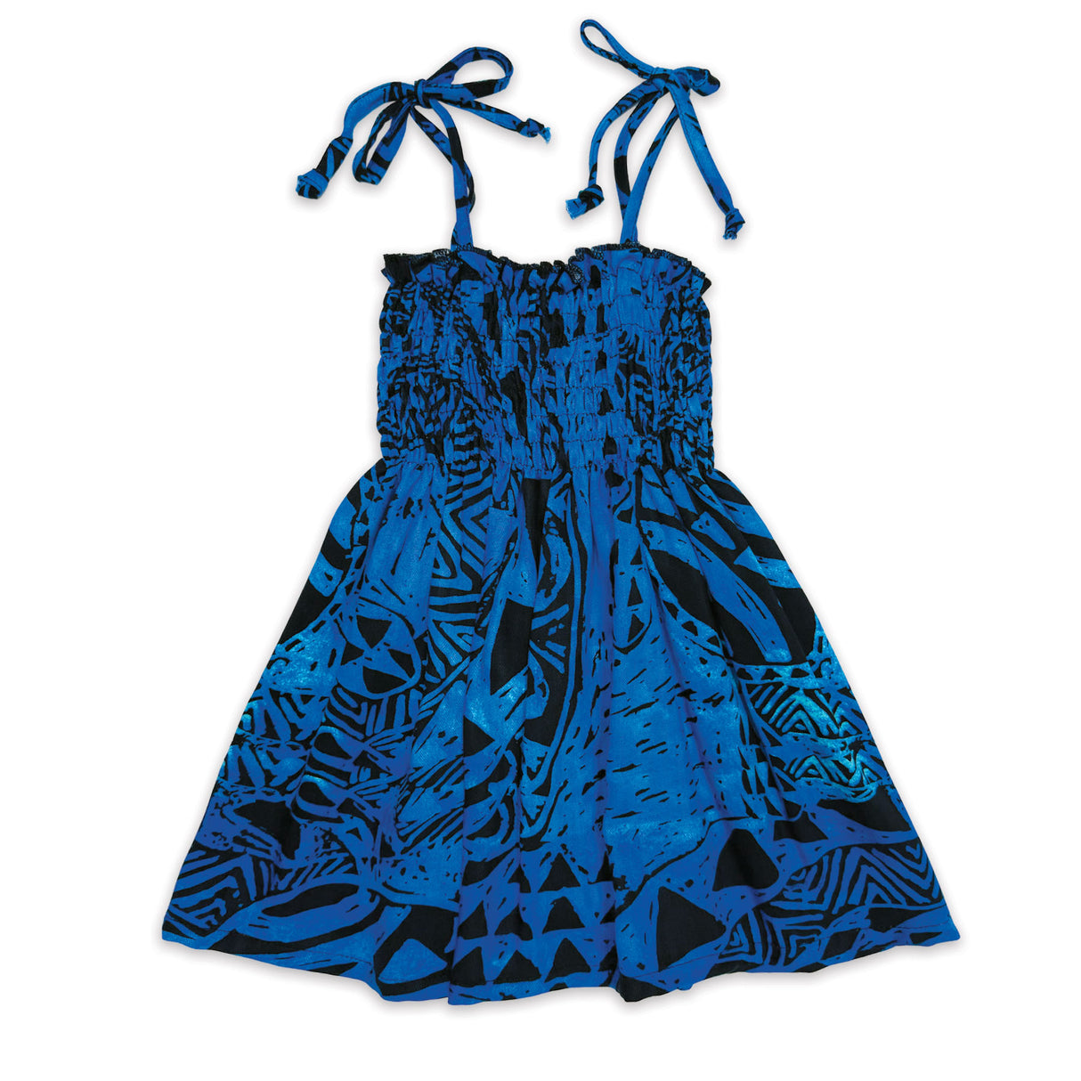 Honu Strength Blue Girls Babydoll Tie Strap Dress