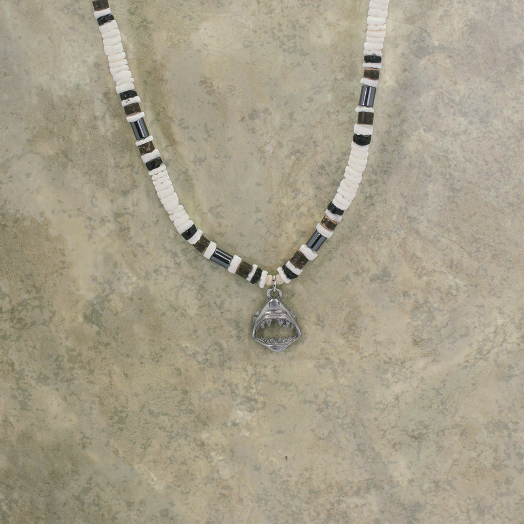 Pewter Shark Jaw with Shell Beaded Necklace
