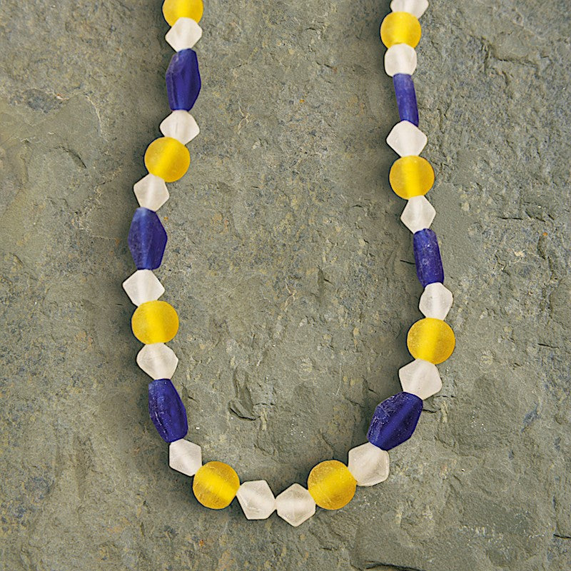 Frost Glass Bead Choker Blue White Yellow