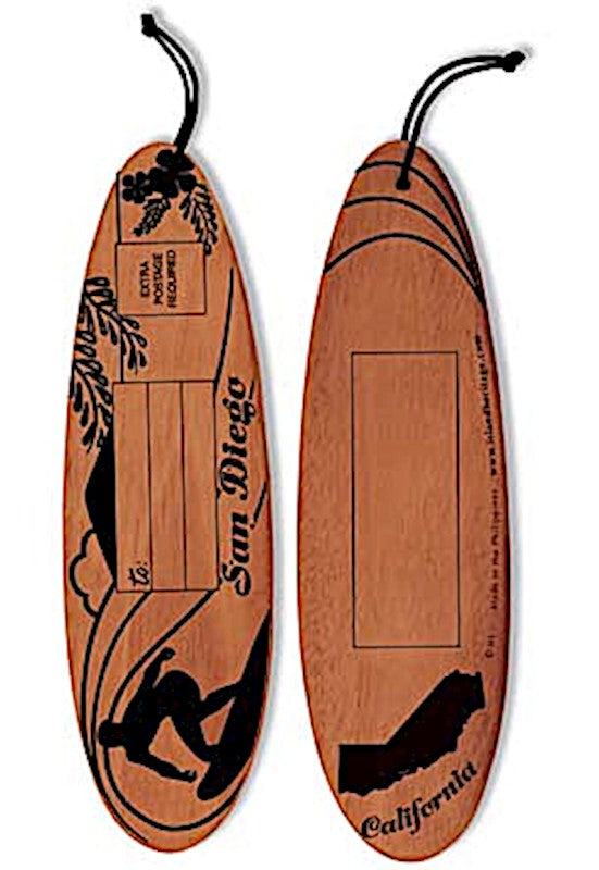 Surfer Black San Diego Wooden Surfboard Post Card