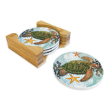 Round Coasters with Bamboo Caddy, Honu Journeys