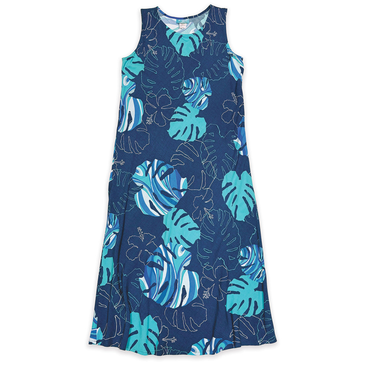 Monstera Waves II Blueberry Women's Long Bias Midi Dress