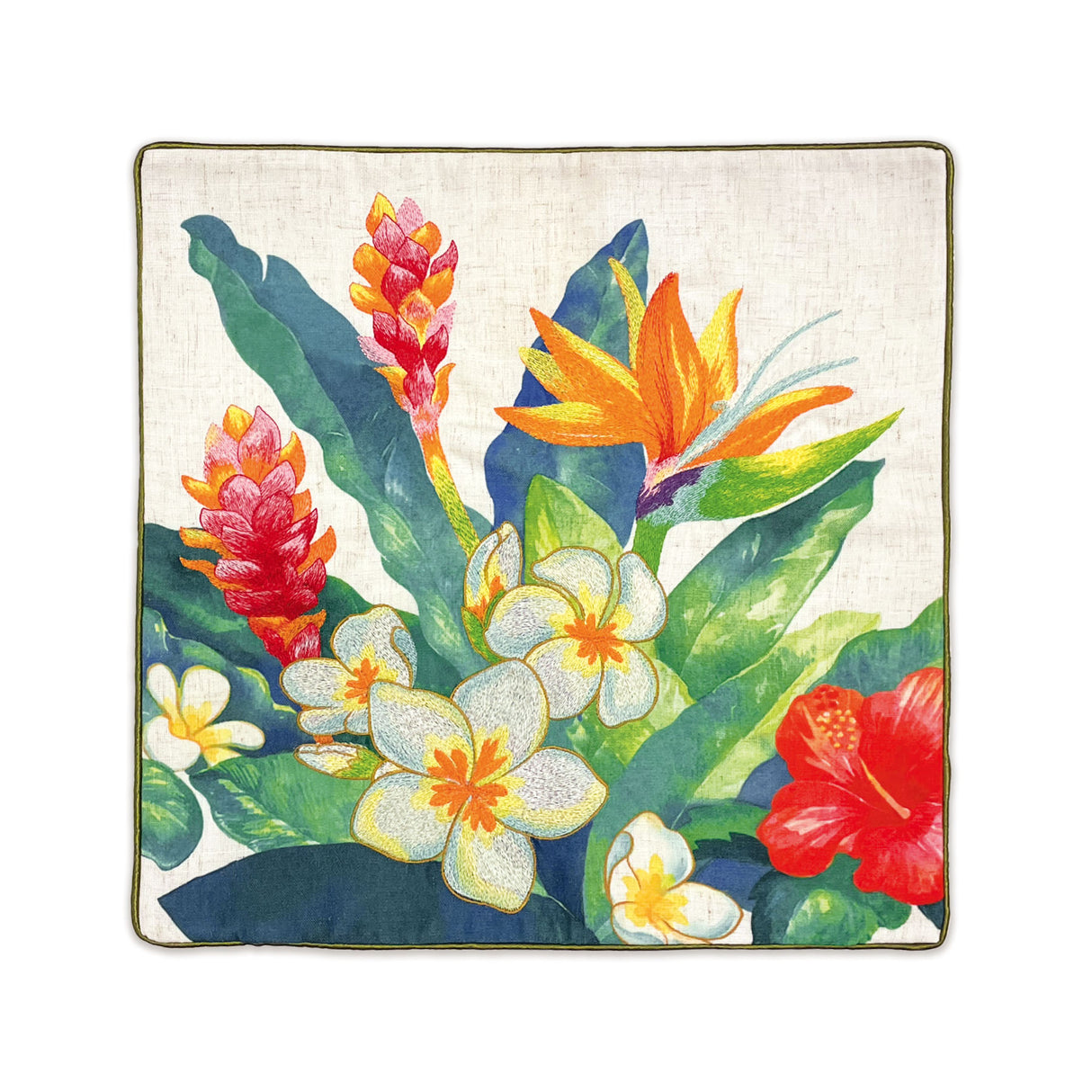 Cotton Linen Pillow, Island Garden, 18x18
