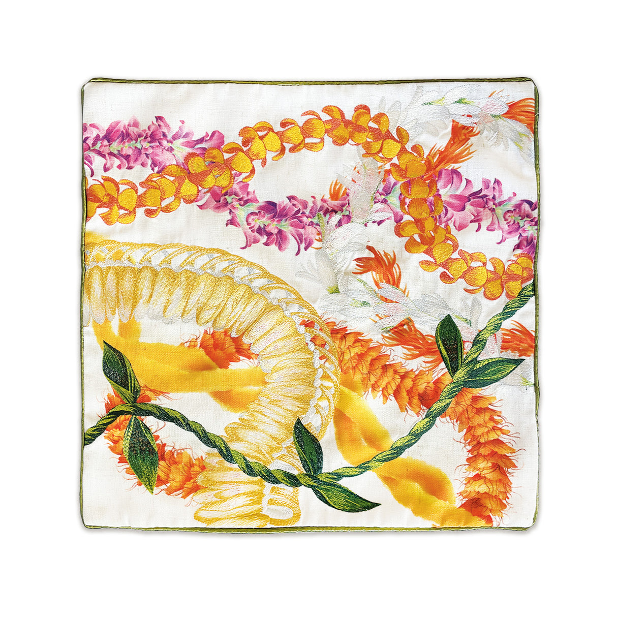 Coussins en coton et lin, colliers de fleurs hawaïens, 18 x 18