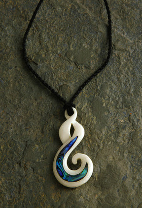 Adjustable Cord, Bone/Paua Carving - Twist