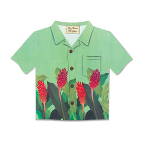 Aloha Shirt Greeting Card, Ginger Paradise, showcasing vibrant tropical designs on premium paper.