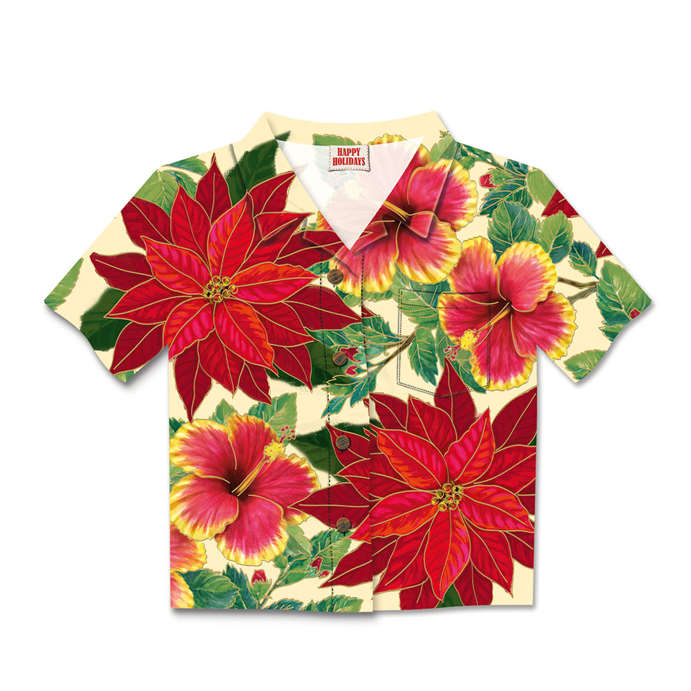 Aloha Shirt Mele Kalikimaka 8 Pack Cards, Festive Hibiscus