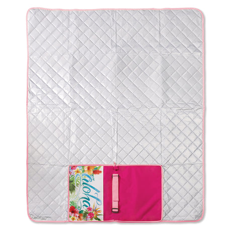 Silver back of a beach mat aloha floral