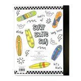 Back of a composition book surf skate sun