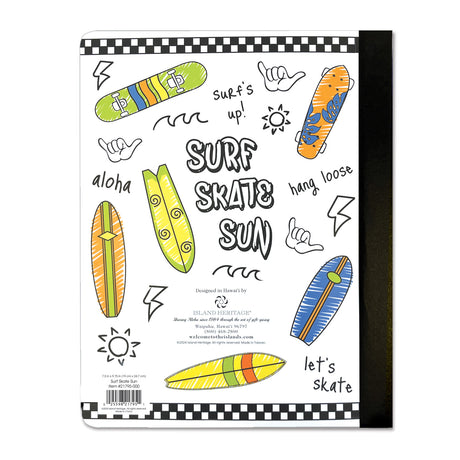 Back of a composition book surf skate sun