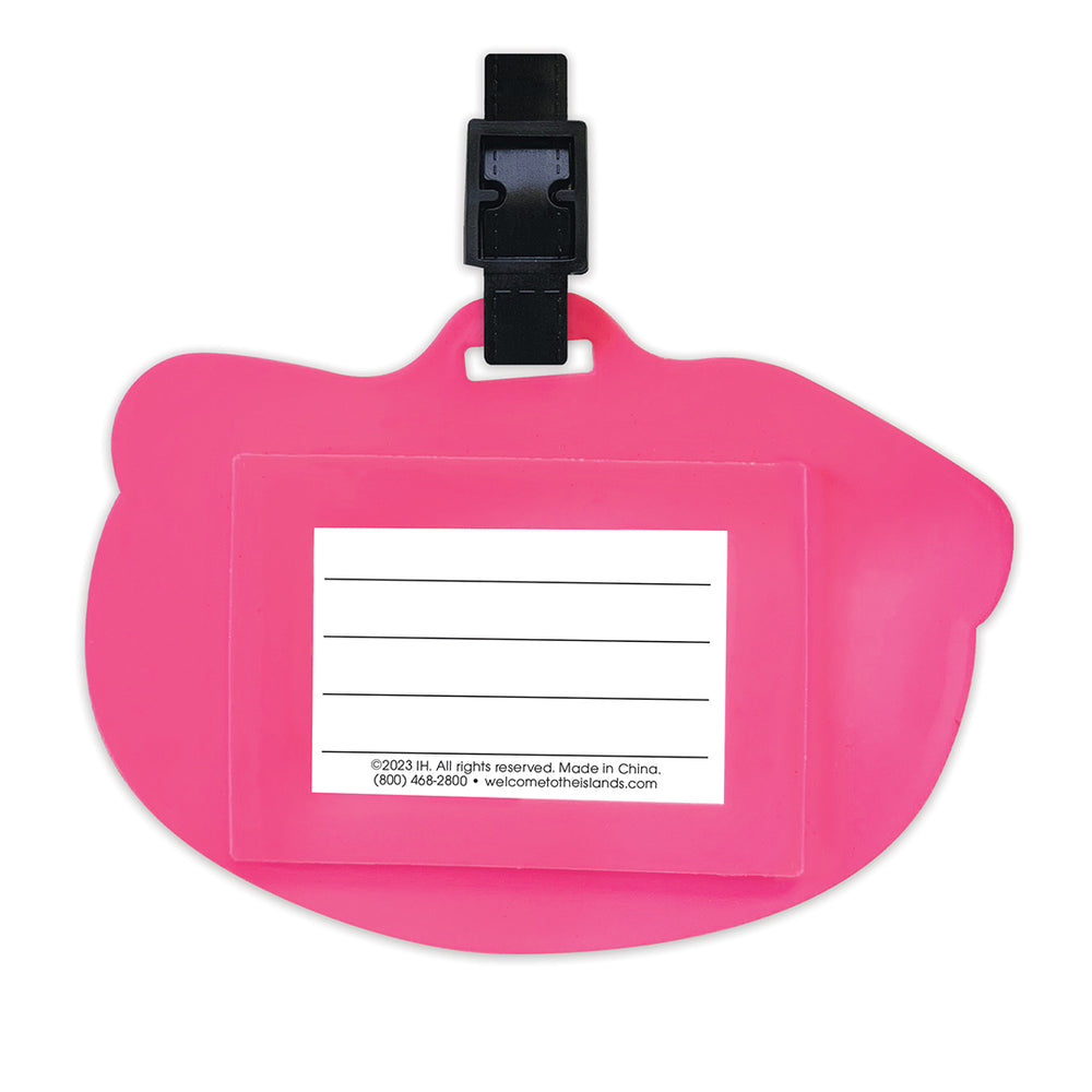 Back of pink luggage tag 