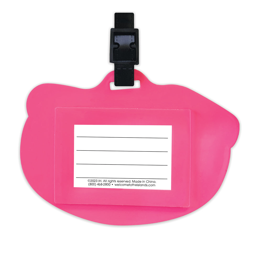 Back of pink luggage tag 