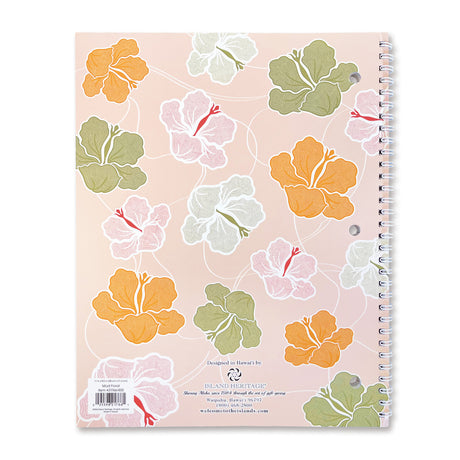 Back of a spiral notebook pink with Hawaii flowers